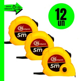 Kits 12/8/5/3 UN Trena Métrica Medição Resistente 5 MTS x 24 mm  de Metal c/ Trava p/ Obras e Reforma