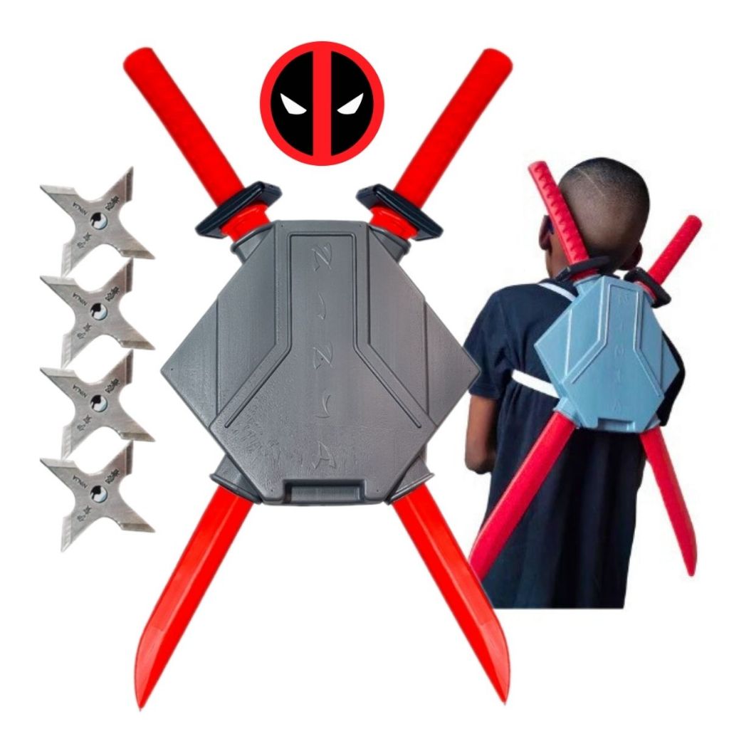 Kit 2 Espadas Brinquedo Infantil + Estrela Ninja + Suporte Katana