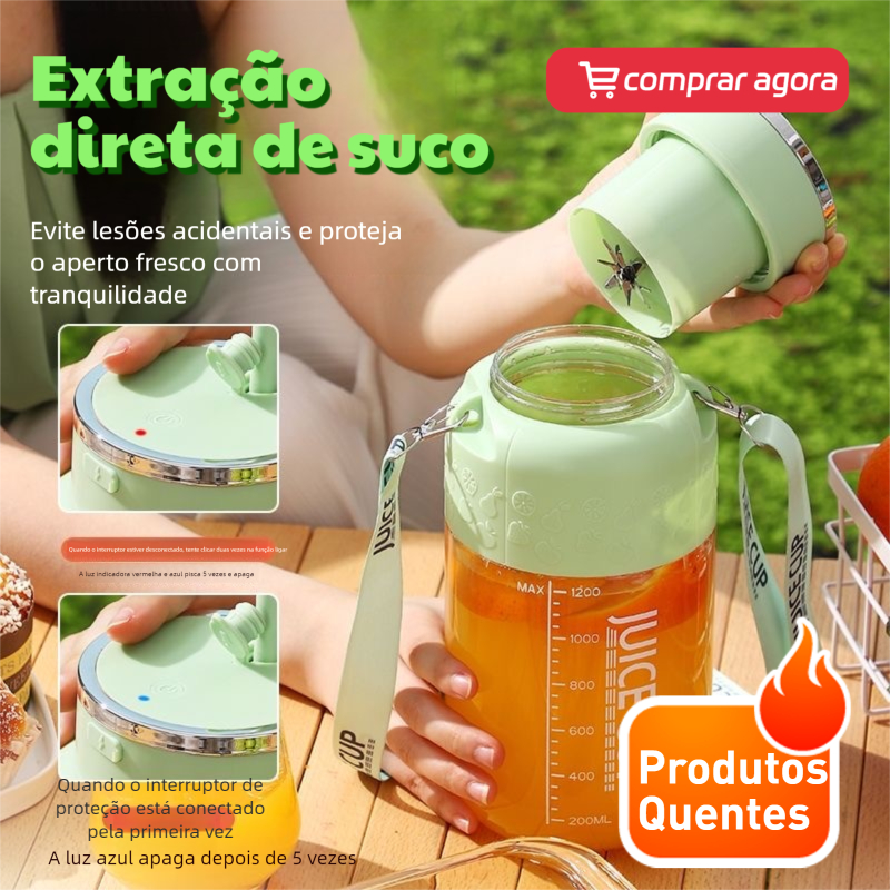 1200ML 2COPOS Espremedor Elétrico 10 Lâminas Mini Liquidificador Portátil De Suco De Alime...