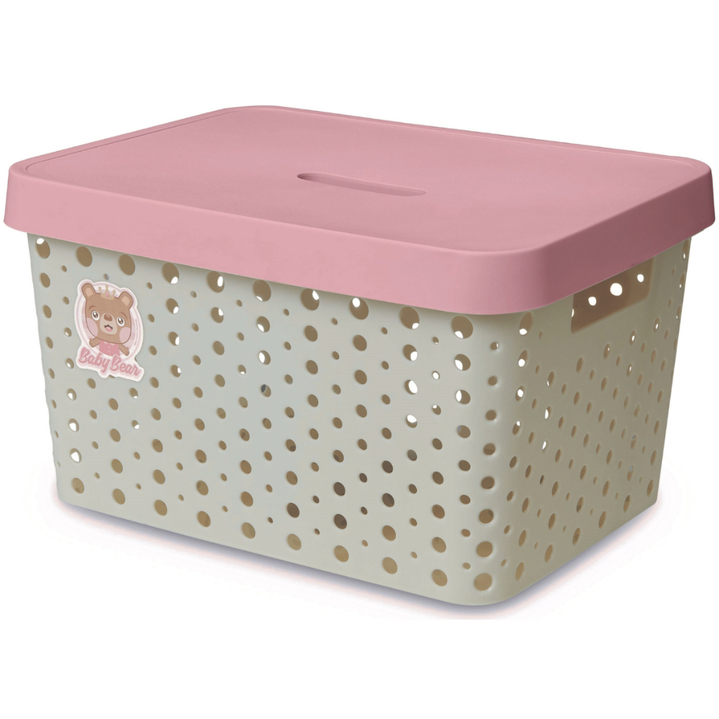 Cesto Organizador 17L c/ Tampa Para Bebê Caixa Organizadora Linha Baby Menina - Usual Utilidades
