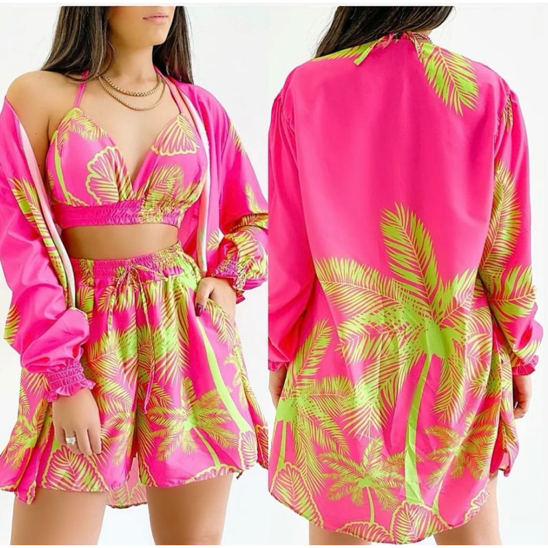 Kit 3 Peças Quimono+Top Bojo Premium+Short com Forro+Quimono Punho