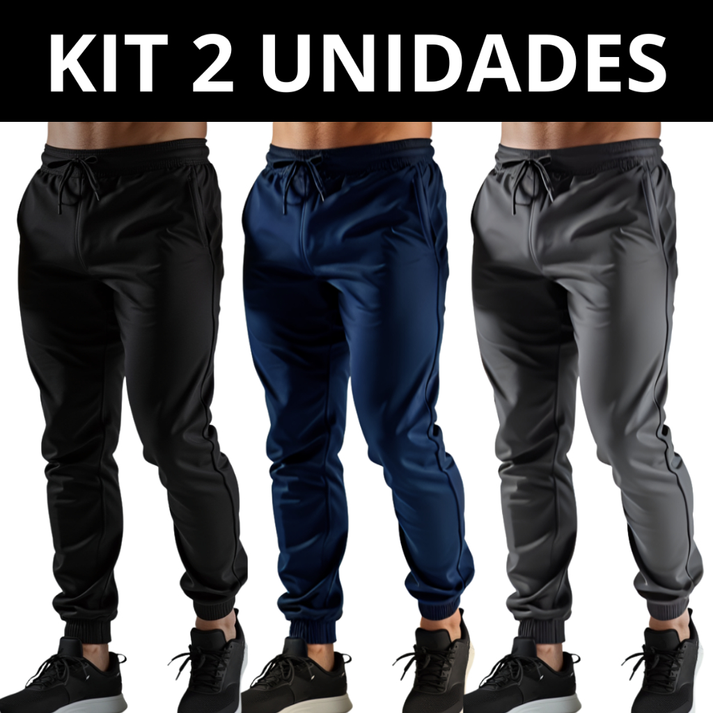Kit Com 2 Calça Tactel Elastano Masculina Jogger Esportiva Treino Academia Fitness Corrida Casual