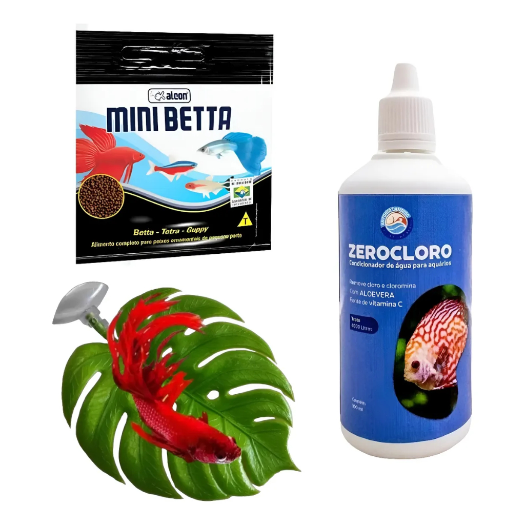 Folha Peixe Betta Kit Cama Descanso Anti Betta Anticloro Zero Cloro 20ml Ração Mini Betta Zerocloro Condicionador Peixes