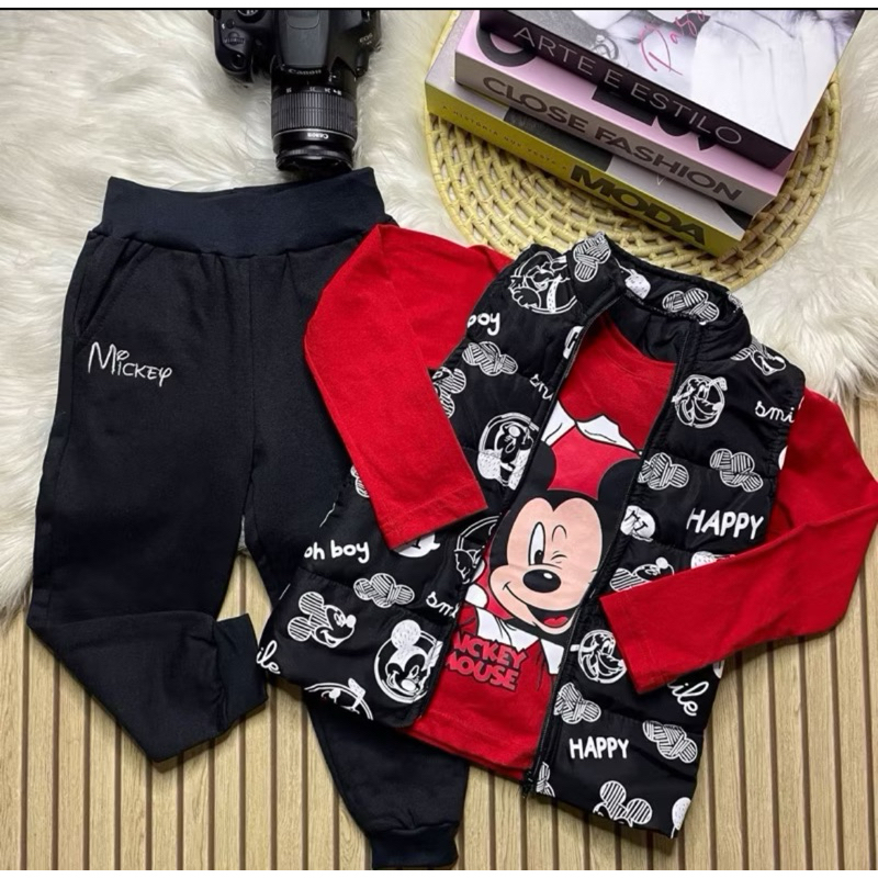 Conjunto de menino moletom infantil 3 peças lançamento inverno