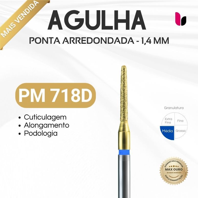 718D - Broca Diamantada - Agulha Ponta Arredondada - Max Ouro - 1,4mm em Oferta na Shopee
