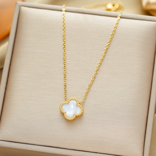 Colar de trevo 45+5CM, material de aço inoxidável, folheado de madrepérola, à prova d'água e de suor, não escurece em Oferta na Shopee