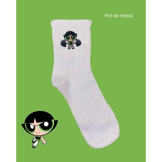 Meia Branca com Estampa das Meninas Superpoderosas | Tamanho Infantil