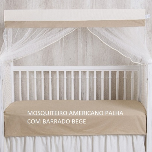 MOSQUITEIRO ( CORTINADO) PARA BERÇO AMERICANO PALHA COM BARRADO BEGE em Oferta na Shopee
