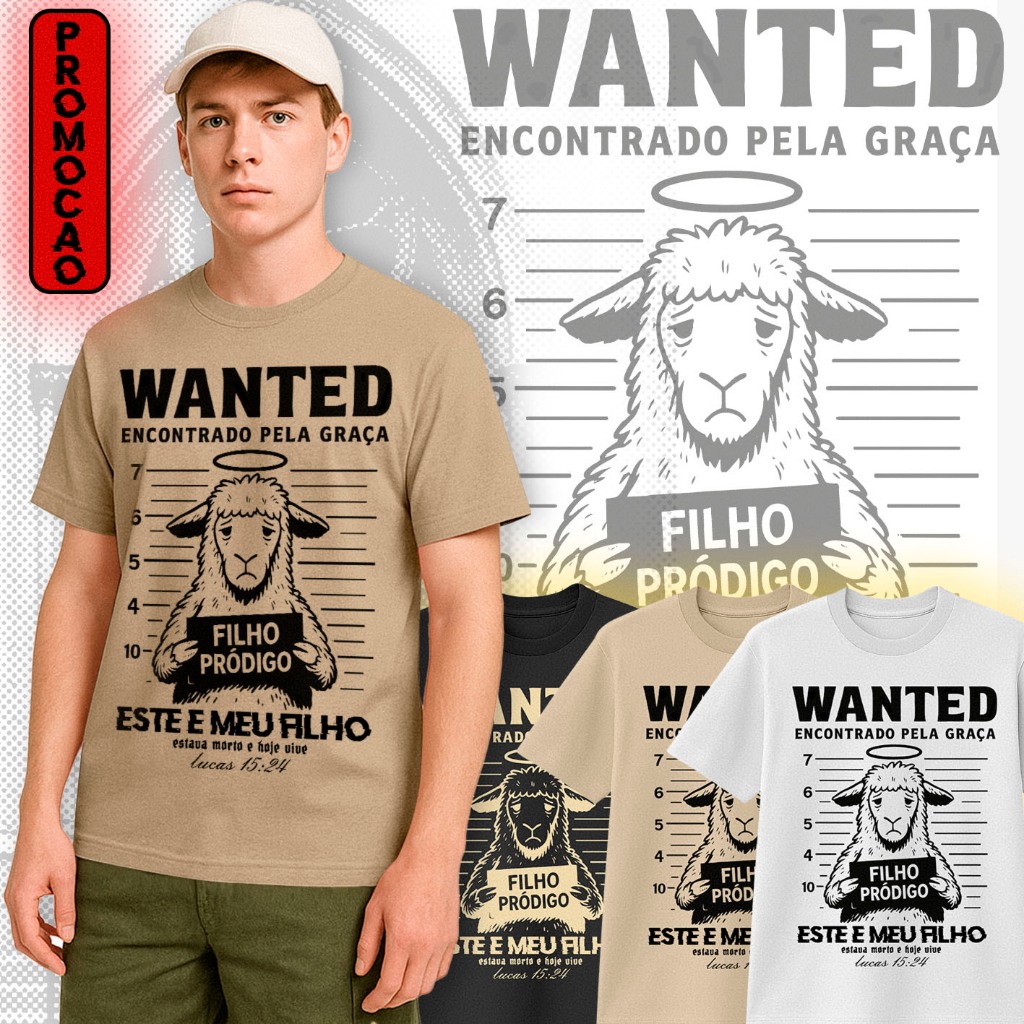 Camiseta Gospel Masculina Oversized | Filho Pródigo Wanted | Encontrado pela Graça Lucas 15:24