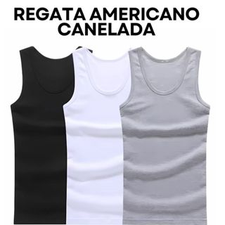 Kit 2 Regata Americano Canelada Masculina Básica 100% algodão lisa premium em Oferta na Shopee