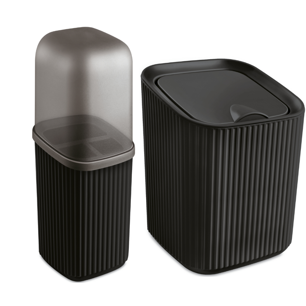 Kit 2 Acessórios Banheiro com Lixeira 1,25L Quadrada e Porta Escovas - Usual Utilidades em Oferta na Shopee