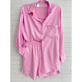 Conjunto Feminino /Camisa e Short / Botões e Bolso / Cintura com Elástico SP021 em Oferta na Shopee