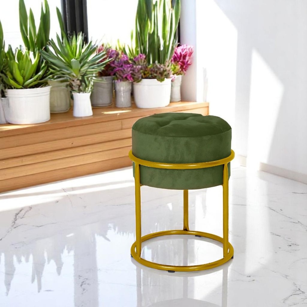 Puff Redondo Argola Armação de Ferro Dourado Para Quarto Sala Escritório Clinica De Estética