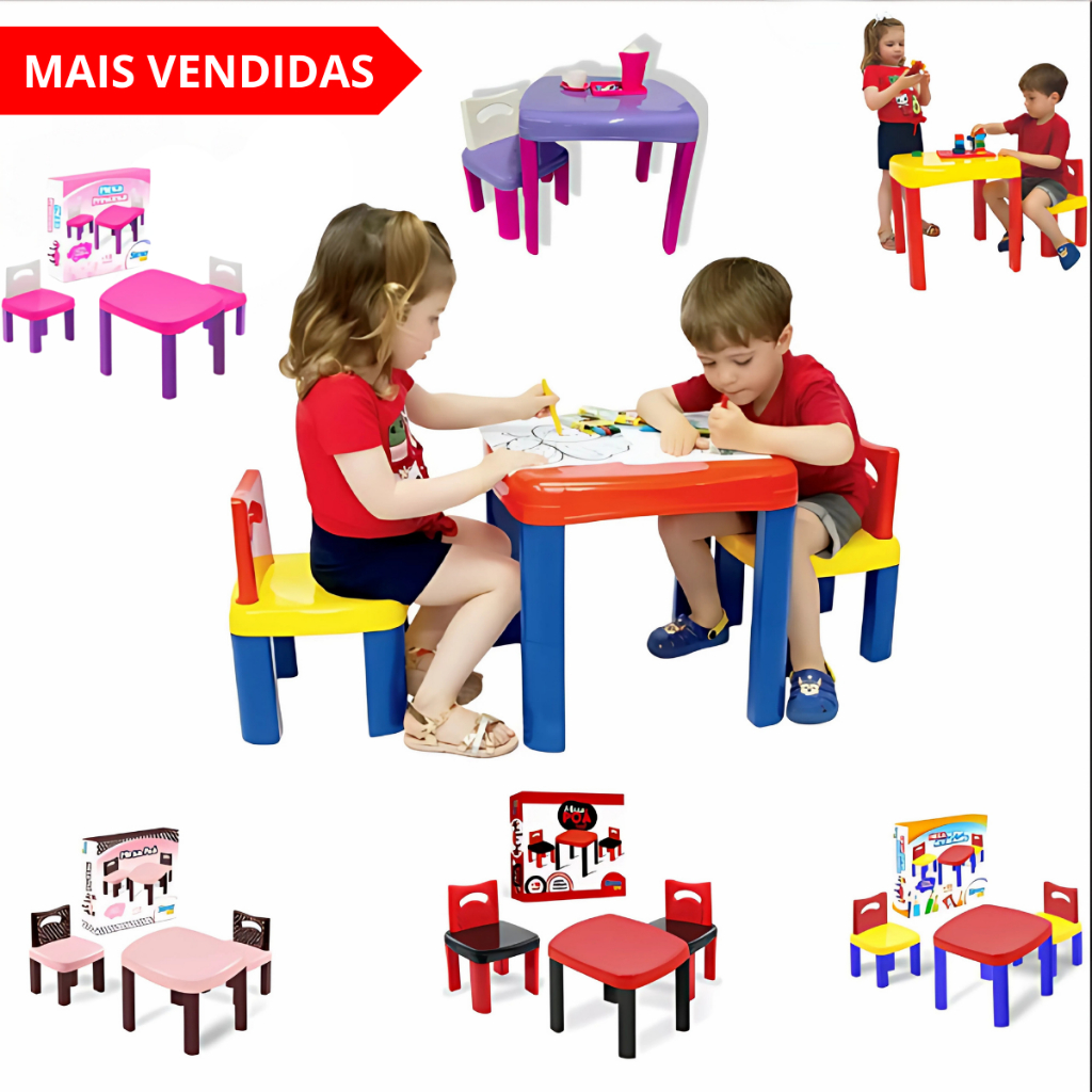 Conjunto Mesa e Cadeira Infantil Didática para Crianças - Meninos e Meninas Varios Modelos
