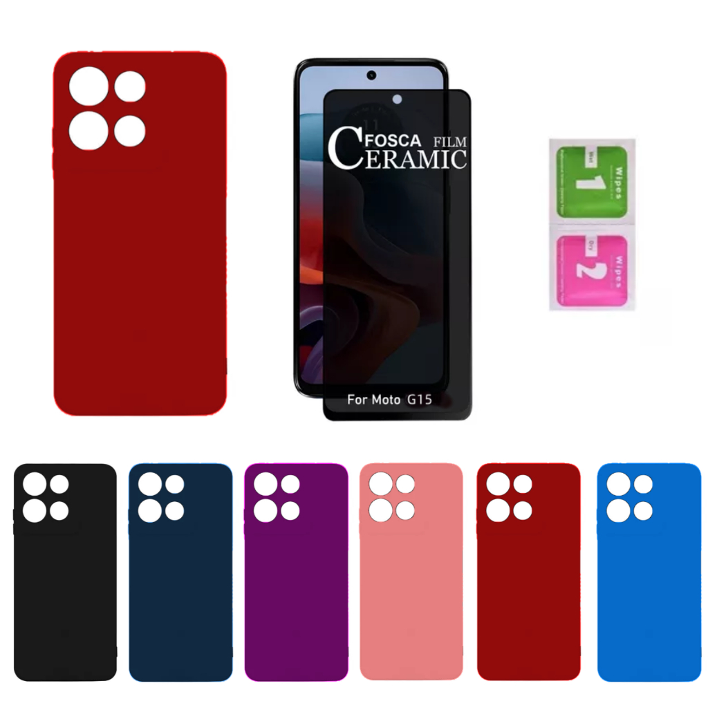 Kit Para Moto G15 Motorola - Película Fosca Privativa + Capa Aveludada Colorida Capinha em Oferta na Shopee