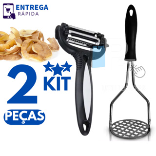 Kit 2 Utensílios Para Cozinha Aço Inox: Descascador 3 em 1 e Amassador de Batata em Oferta na Shopee