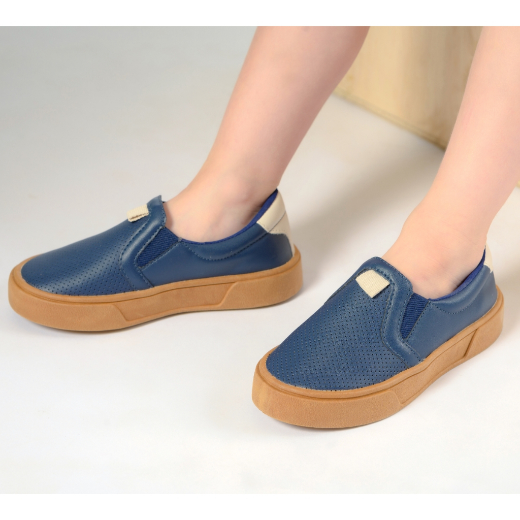 Tênis Infantil Masculino Sapato Slip On Casual Calce Fácil Escolar Meninos Azul Marinho