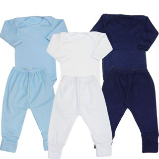 Kit 3 Conjunto Liso Bebê Menino Body Manga Longa e Calça Mijão Pé Reversível Canelado em Oferta na Shopee