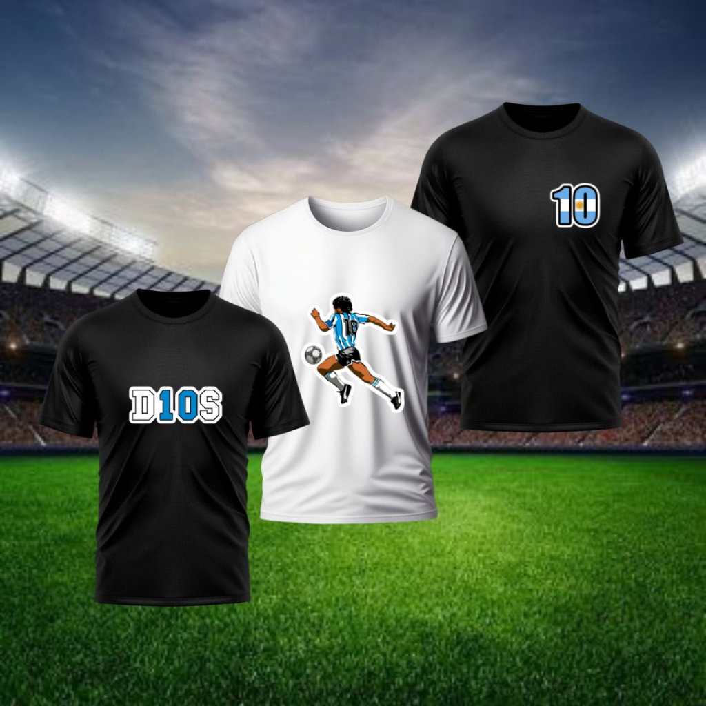 Kit 3 Camisa Dry Fit Camiseta Blusa Streetwear Masculina Feminina Premium Maradona D10S 10 Argentina Futebol Time