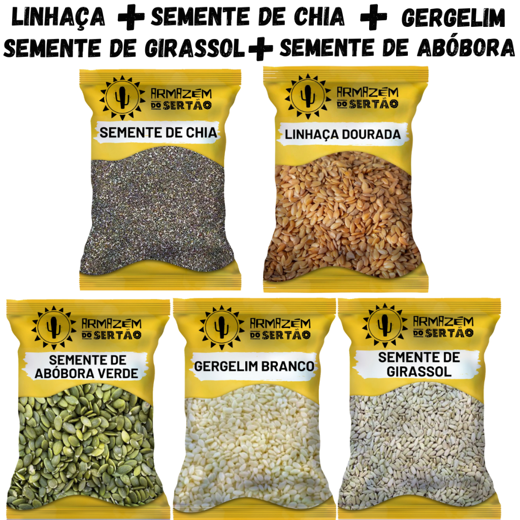 Combo Semente de Chia Girassol Linhaça Abóbora e Gergelim Branco 250GR DE CADA em Oferta na Shopee