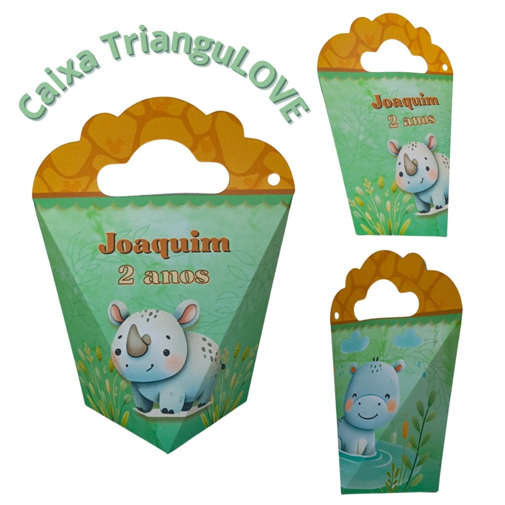 Sacolinha Surpresa Pequena Alça Caixinha Triangular Personalizada Aniversário SAFARI - Lembrancinha Aniversário