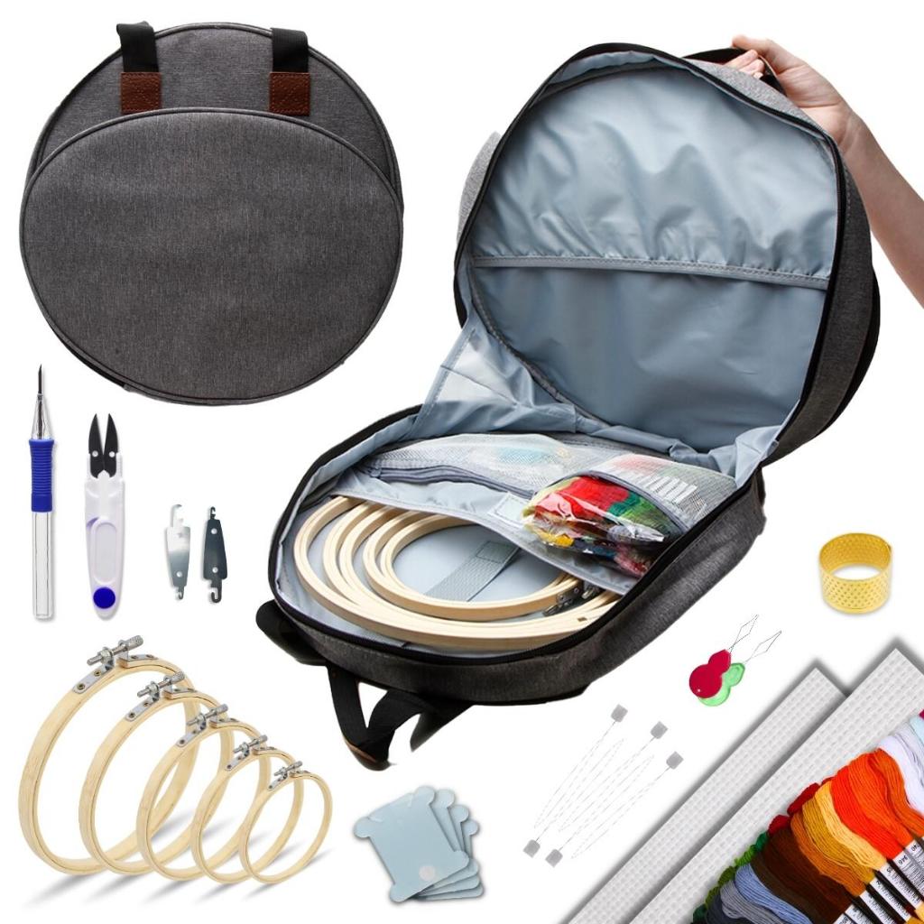 Kit Bordado Premium com Mochila Portátil Bastidores Linhas Tesoura e Organizado e Profissional - SH em Oferta na Shopee