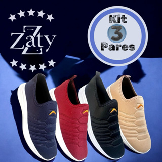 kit 3 Tênis feminino Calce Fácil Meia Macio Esportivo Antiderrapante Masculino Leve Caminhada em Oferta na Shopee