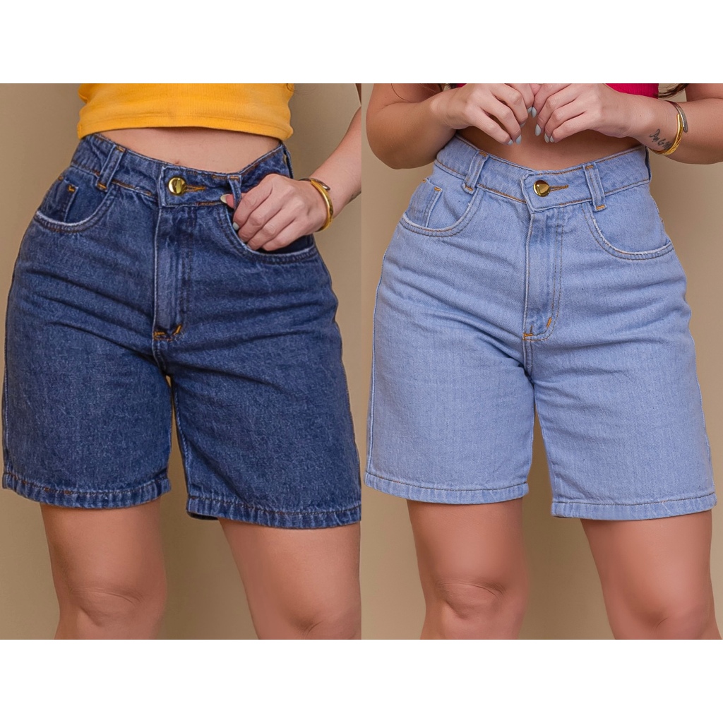 Bermuda Short Jort Jeans 100% Algodão Cintura Alta Levanta Bumbum Moda Feminina