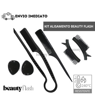 Kit Alisamento Beauty Flash Pente Alisador Cabelo Para Auxiliar Chapinha Clips e Protetor…