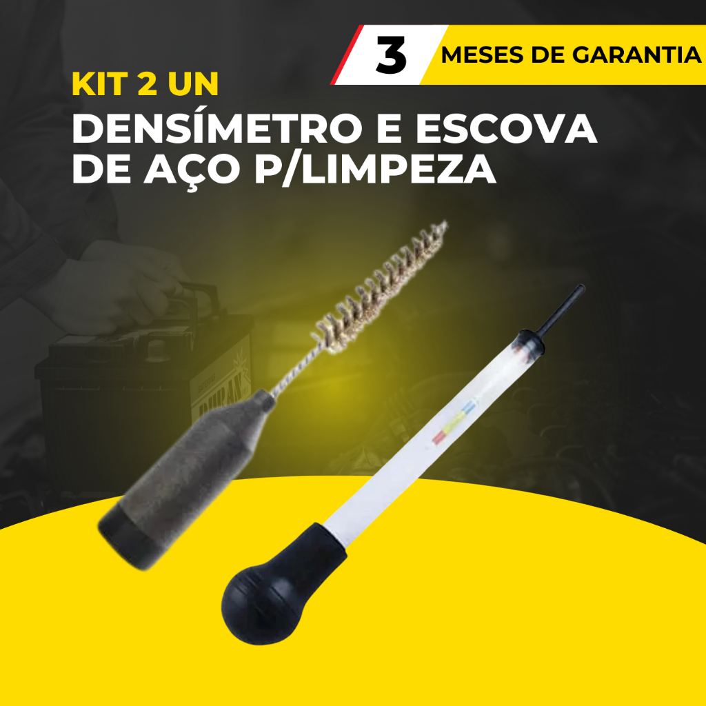 Kit Teste Bateria Precisão Densímetro Escova Aço Limpa Borne