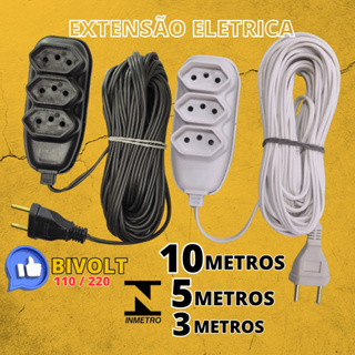 Extensão elétrica 2, 3 5 e 10 Metros Extensão de Energia 3 Tomadas com 3 metros 5 metros 10 metros em Oferta na Shopee