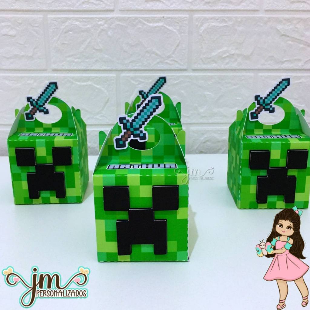 Caixa Com Alça - Tema: Minecraft | Lembrancinha Infantil | Mêsversário | Aniversário | Festa Infantil