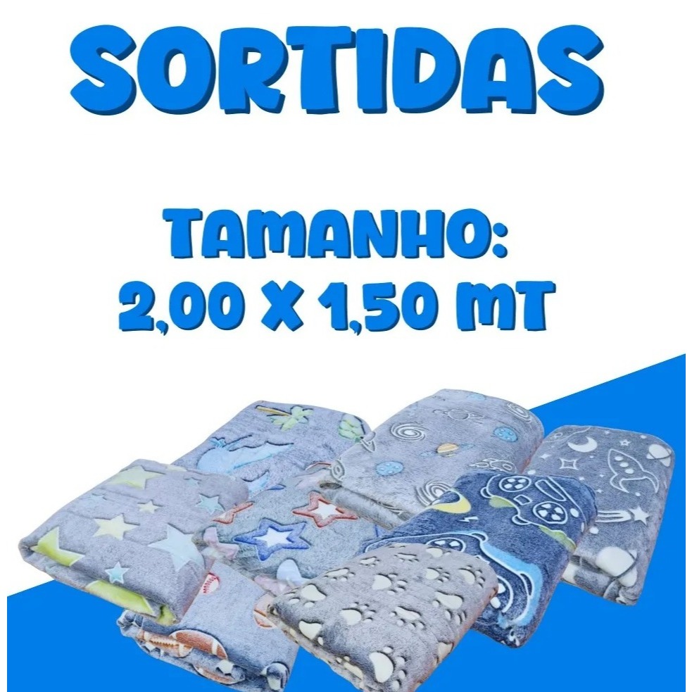 Kit 2 Cobertores Fluorescente Mantas Infantil Brilha no Escuro 2,00x1,50 em Oferta na Shopee