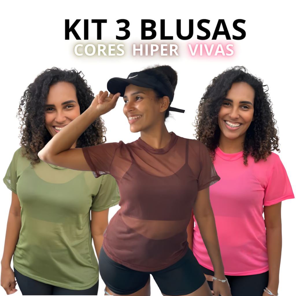 kit Blusa Tule Feminina Transparente Academia Moda Fitness em Oferta na Shopee