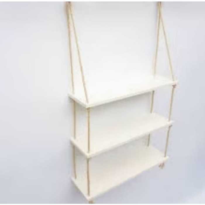 quadruplo de prateleiras 60x20 em mdf com corda de sisal, branca com 4 prateleiras