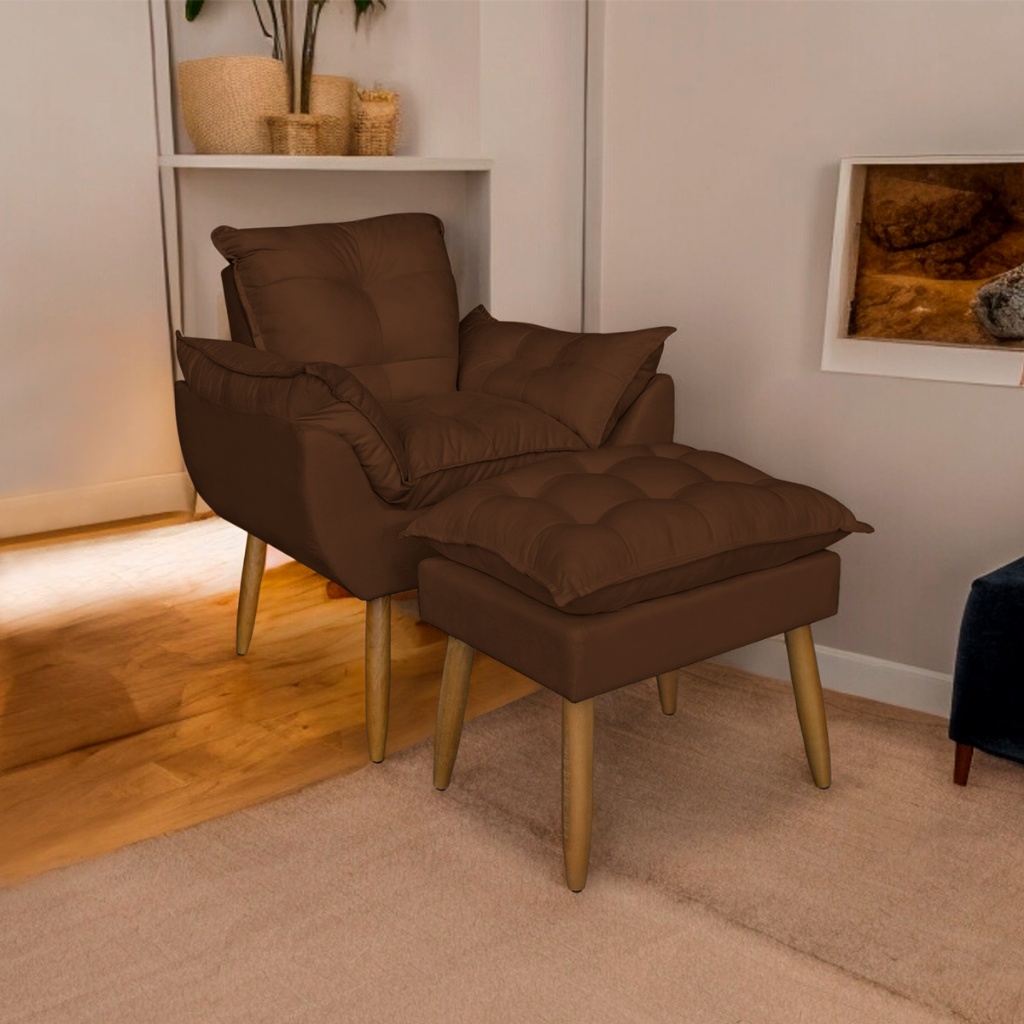 Kit Para Amamentar Poltrona e Puff Opala Pé Palito Suede Premium em Oferta na Shopee