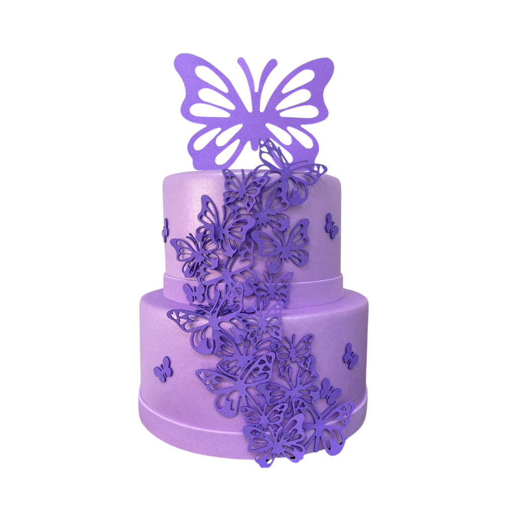 BOLO FAKE BORBOLETAS LILÁS em Oferta na Shopee