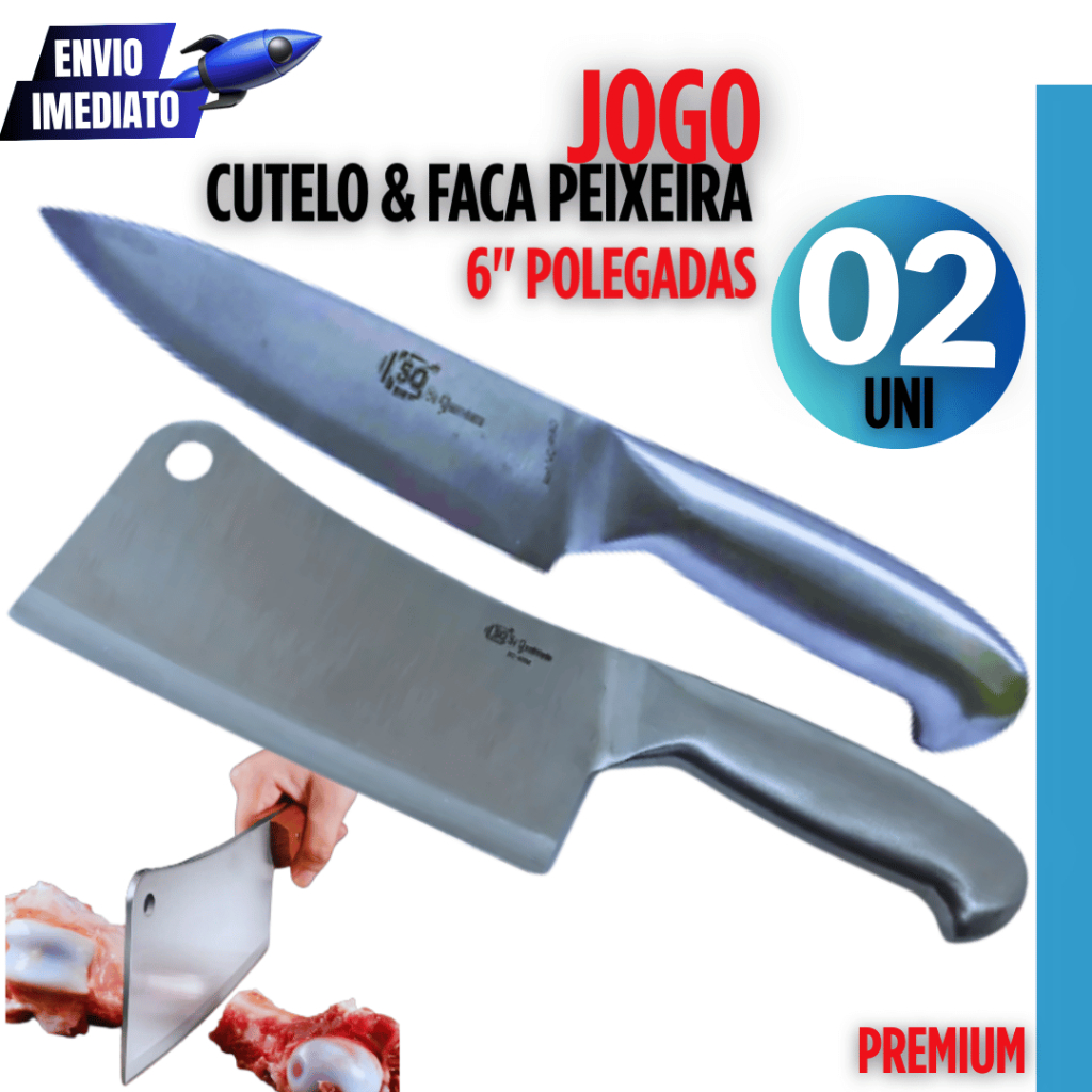 Kit 02 -  Cutelo Profissional 6" Açougueiro Cozinha Inox Texas Gourmet  Faca Peixaria 6"Variáveis Utilidades Premium