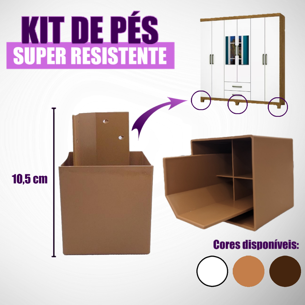 Kit com pés para guarda roupa, racks e armarios kit com12, 8, 6 ou 4 pés em Oferta na Shopee