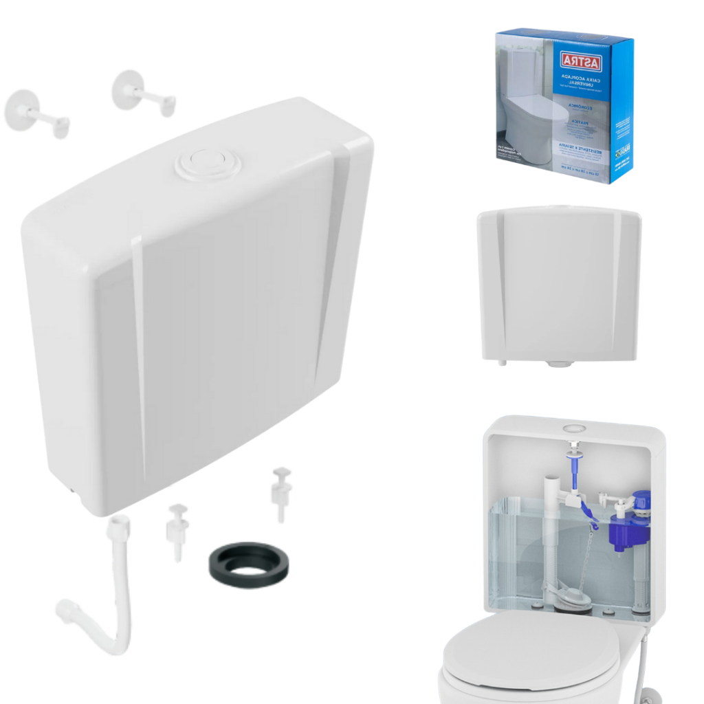 CAIXA DE DESCARGA PLÁSTICA ASTRA 6 LITROS UNIVERSAL PARA TODOS MODELO DE BACIAS ACOPLADAS