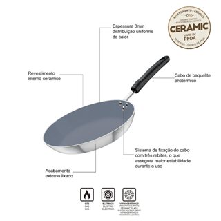 Frigideira Tramontina Profissional em Alumínio Interno Cerâmico  Acabamento  Lixado 24 cm 1,3 L em Oferta na Shopee