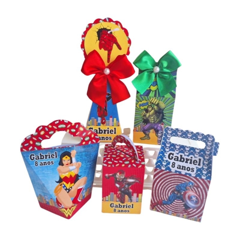 Kit caixinhas Personalizadas, lembrancinhas de festa aniversário MESVERSÁRIO PEGUE E MONTE - Vingadores super heróis