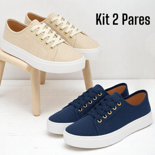 Kit 2 Tênis Feminino Casual Confortável Fashion Basico em Oferta na Shopee