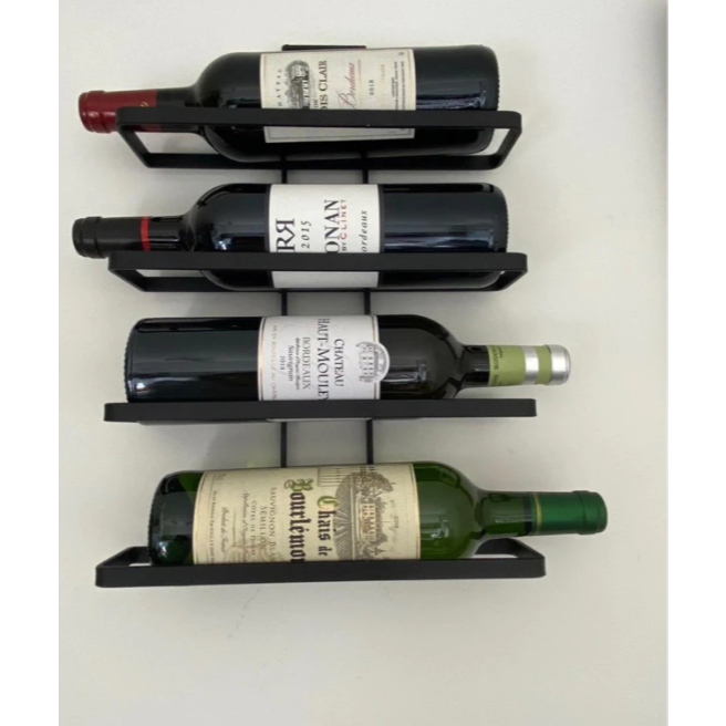 Prateleira para Vinhos de Parede Preta – Metal Expansível para 4 Garrafas | Design Moderno e Elegante em Oferta na Shopee