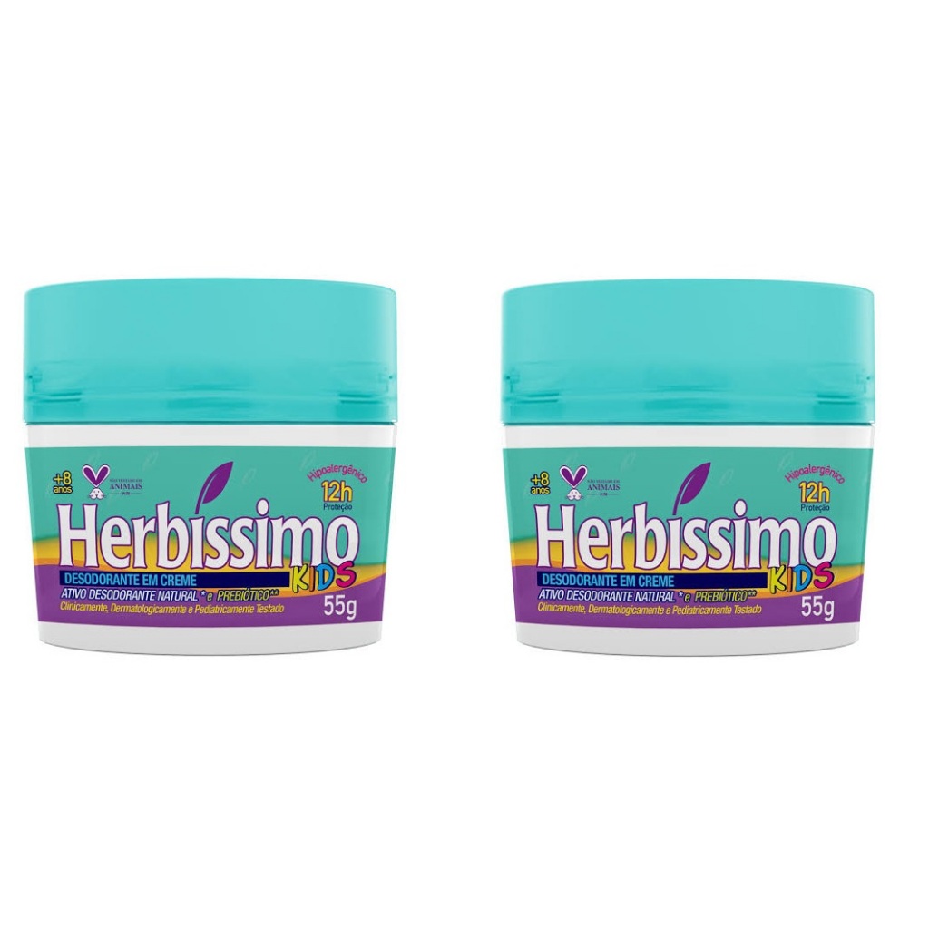 Kit c/2 unidades Desodorante Creme Antitranspirante Herbissimo Kids 55gr em Oferta na Shopee