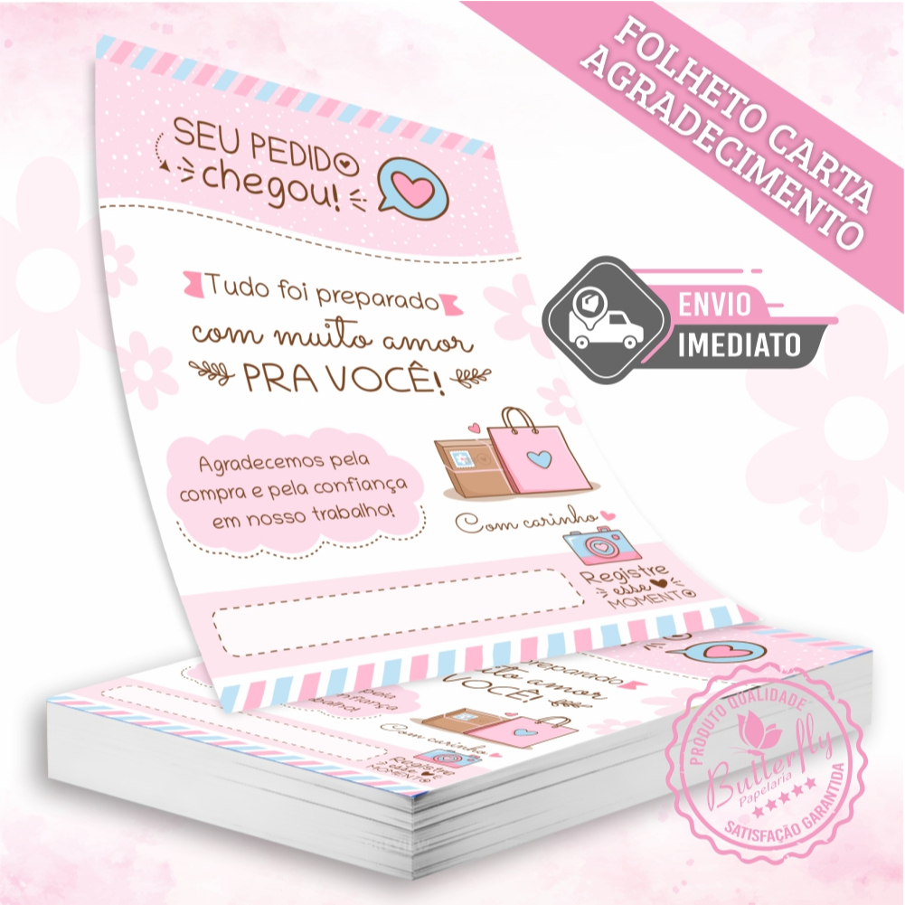 Carta Folheto de Agradecimento ao Cliente 10x14  - Empresa, Loja, Embalagem