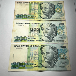 Lote 3 Cédulas de 200 Cruzeiros e Cruzados Novos Com e Sem Carimbo Antigas Efígie em Oferta na Shopee