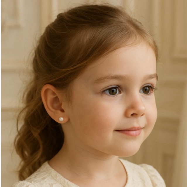 Brinco Infantil Pérola Princesa TAM 4 mm Banho Ouro 18k Hipoalergênico + Tarraxa Baby