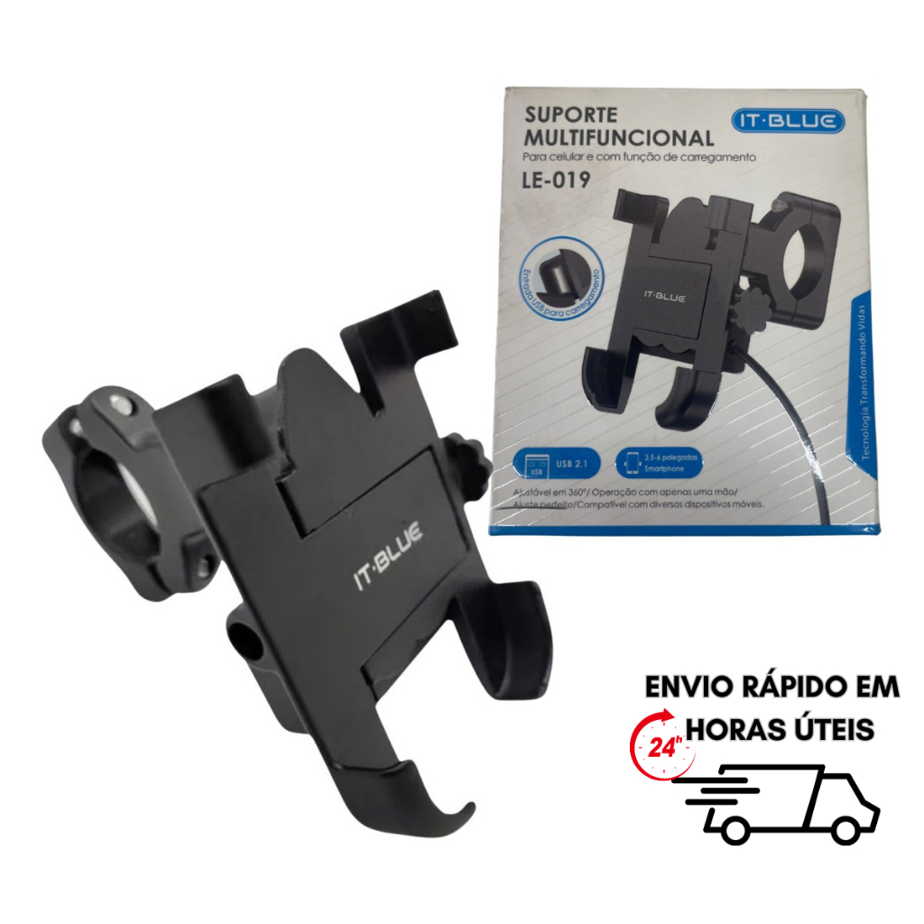Suporte de celular para moto e bike com carregamento USB resistente em liga de alumínio giratório 360 estável