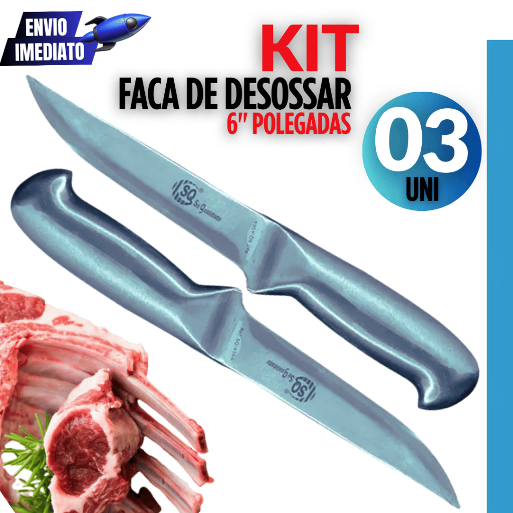 Conjunto 03 Faca para Desossar 6" Linha Texas - Açougue, Churrascaria Variáveis Utilidades Linha Premium Facas